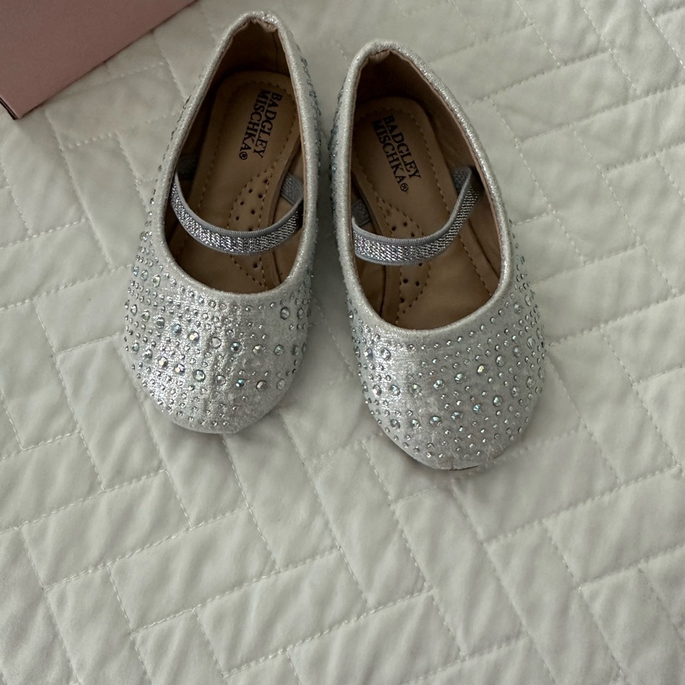 Badgley Mischka Glittering Silver Kids Dress Shoes
